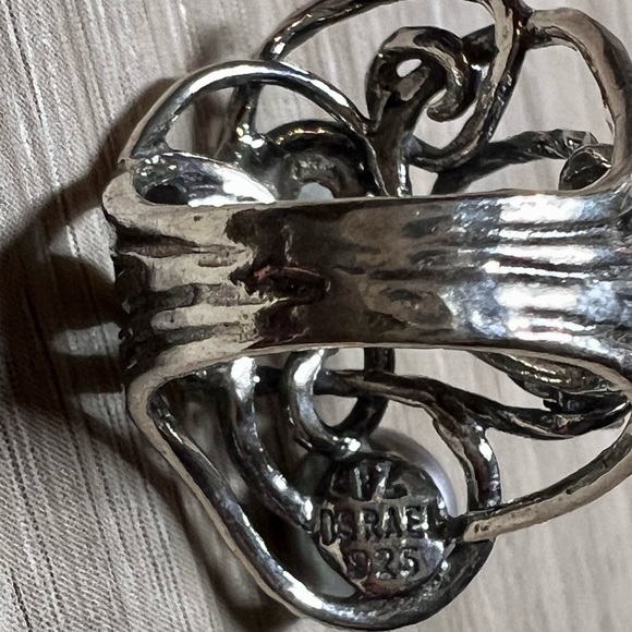 Designer Or Paz Sterling Silver Amethyst, Pearl, & Blue Topaz Ring, Size 5 - Picture 6 of 9